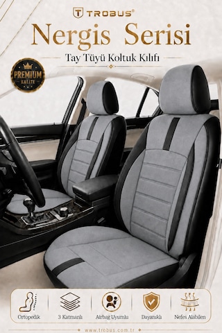 Volkswagen Golf 7 Tridline 2013-2020 Uyumlu Nergis Serisi Gri Siyah Oto Koltuk Kılıfı