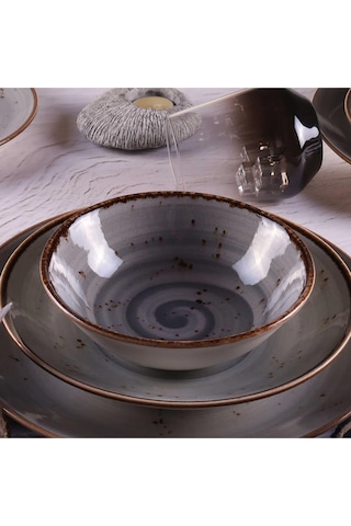 Tulü Porselen Deniz Reactive 67 Gri 24 Parça Yemek Takımı