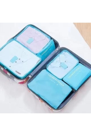 6 Adet/takım Seyahat Saklama Çantası Büyük Kapasiteli Su Geçirmez Bagaj Giyim İç Çamaşırı Saklama Çantası Fermuarlı Çanta Mavi