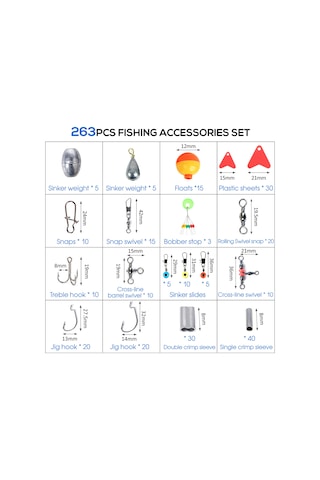 Jeehugo 263 Parça Balıkçılık Aksesuar Seti: Çok İşlevli Pense Ve Abs Kutusu İle Olta İğneleri, Ağırlıklar, Zıplayıcılar