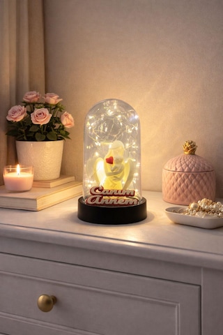 Fanus İçinde Anne, Bebek Figürlü Ve Canım Annem Yazılı Figürlü Peri Led Dekoratif Işık Anneler Günü Hediye Kahverengi