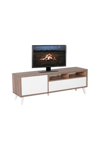 Retro Wide Kapaklı Çekmeceli Tv Sehpası Latte-Diamond Beyaz