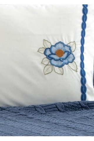 Triko Örme Nakışlı Battaniye Takımı-tivoli Rosetta Indigo