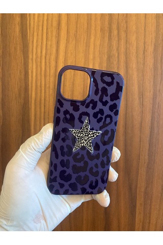 Apple iPhone Uyumlu 13/14 Leopar Baskılı İçi Kadife Silikon Telefon Kılıfı mor