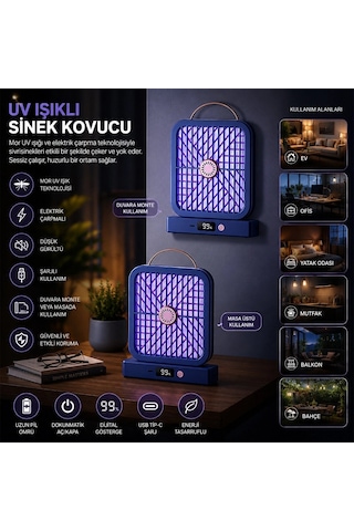 Kullanıma Uygun Uv Işıklı Sinek Kovucu Şarjlı Ve Elektrik Çarpmalı Dijital Ekranlı