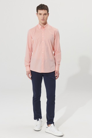 Ac&Co / Altınyıldız Classics Erkek Turuncu Slim Fit Dar Kesim %100 Pamuk Düğmeli Yaka Desenli Gömlek Turuncu