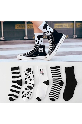 Socks Stores Erkek Çorap Soket Uzun Corap Kadın Havlu Renkli Desenli Çoraplar 5 Adet Beyaz
