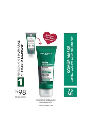 Yves Rocher Karma/yağlı Ciltler Orjinal Boy Yüz Yıkama Jeli 125 Ml & Kömür Maske 75 Ml