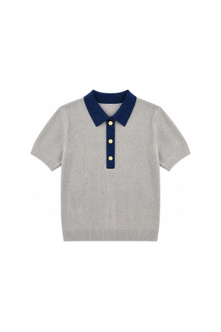 Maison Velora Kadın Gri Denim Garnili Polo Yaka Triko Bluz Gri 885126193 Gri