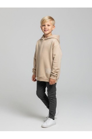 Zekids Erkek Çocuk Kapüşonlu Batik Desenli Sweatshirt-16394 Bej