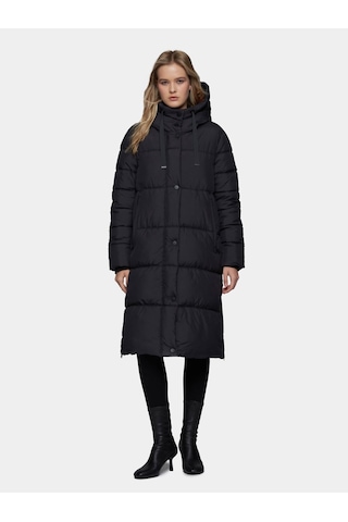 Uzun Boy Kapüşonlu Şişme Siyah Mont Siyah