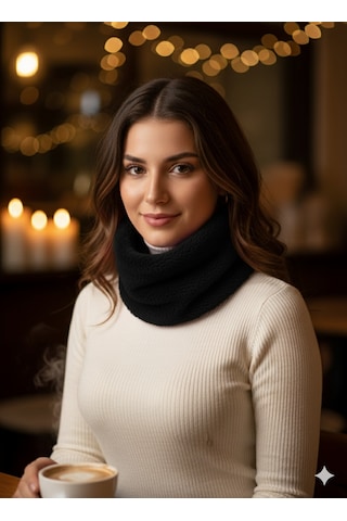 Leiste Kadın Peluş Boyunluk Peluş Boyunluk Welsoft Yılbaşı Hediyesi Isıtıcı Boyunluk Siyah