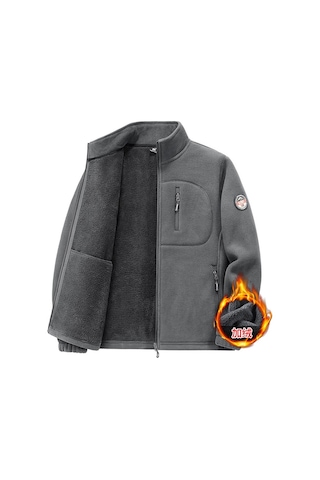 İkkb Erkek Sonbahar Kış Polar Dik Yaka Sıcak Ceket Koyu Gri