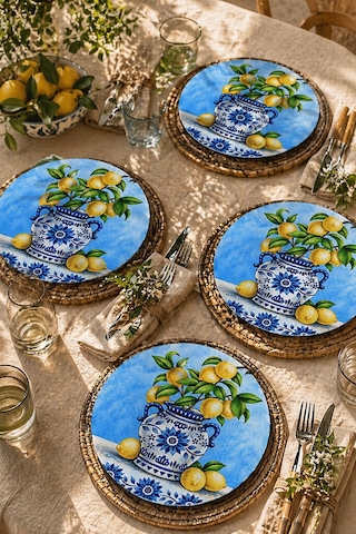 Limonlu Biblo Motifli 4lü Supla Set 30 Cm Mdf Uv Baskı Çok Renkli
