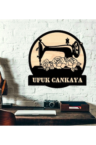 Kişiye Özel Terzi Dikiş Makinesi Nostalji Temalı Ahşap Duvar Tabl