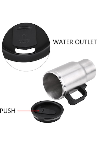 İnwelt Paslanmaz Çelik Araç Kettle Su Isıtıcı Termos Kupa Bardak 500 Ml, 12v