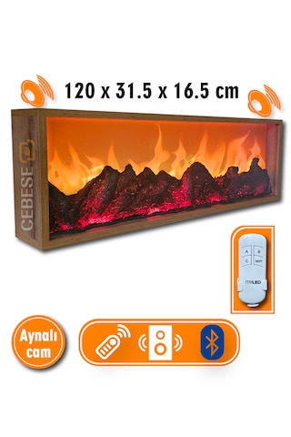Dekoratif Elektrikli Yapay Şömine - 120x31.5x16.5 Cm - Farklı Renk Modları,kumandalı, Bluetooth Ses