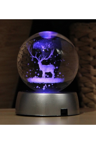 Geyik 3d Boyutlu Kristalleşmiş Cam Işıklı Büyük Boy Küre