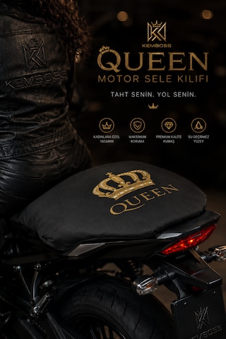 Queen Universal Motor Sele Kılıfı Siyah Scooter Sele Koruyucu Kadınlara Özel %100 Polyester Yıkanabilir Koltuk Kılıfı