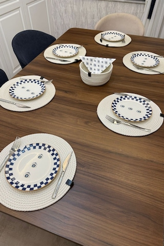 Amerikan Servis Supla 6lı Takım Ve Ekmek Sepeti Tabak Altlığı Sunum Krem