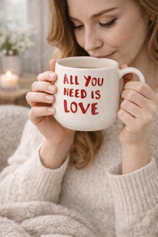 Love Yazılı Seramik Kupa Çok Renkli