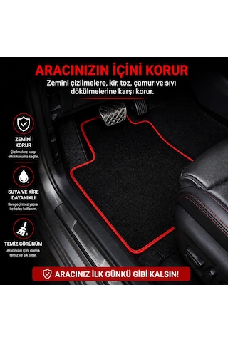 Aycar Oto Store Audi A5 Uyumlu Kaymaz Tabanlı Siyah Halı Paspas Kırmızı Dikişli Aycar