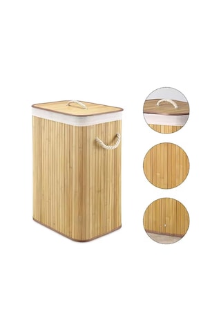 Doğal Bambu Katlanabilir Kirli Çamaşır Sepeti, Yıkanabilir Çıkarılabilir Astar Torbalı, Sele Görünümlü Şık Ve Dayanıklı Çamaşır Sepeti, Kapaklı Ve Ergonomik Tasarım Dikdörtgen Çok Renkli
