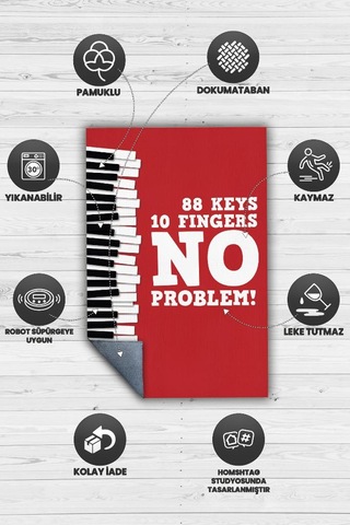 Homshtag 88 Tuş 10 Parmak Kırmızı Halı Piyano Müzik Sever Halı Çok Renkli