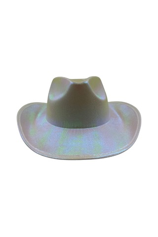 Beyaz Neon Hologramlı Kovboy Şapka 32x39x14 Cm
