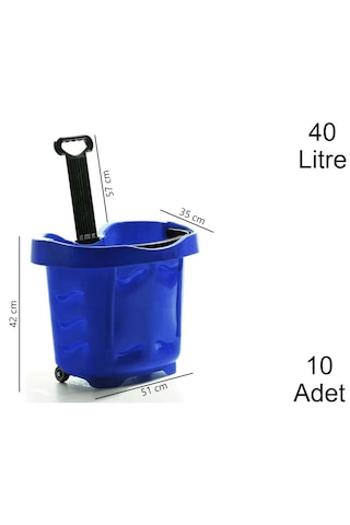 40 Litre 2 Tekerlekli Plastik Alışveriş El Sepeti Mavi 10 Adet / En:51 Boy:35 Yükseklik:42 Cm