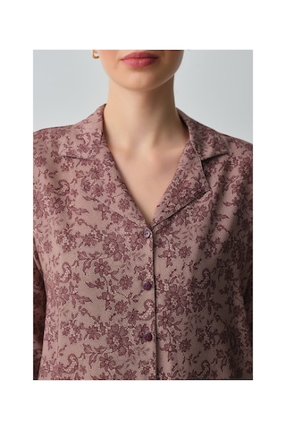Suwen Lace Pijama Takımı Wsh10510086662 Bordo Desenli
