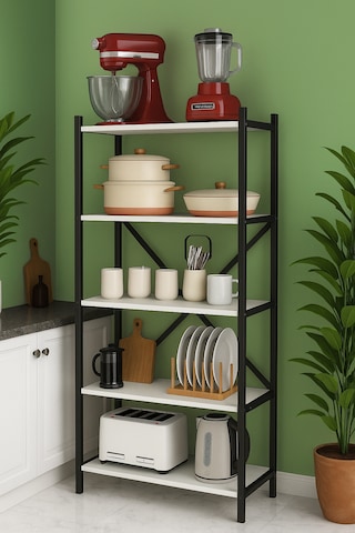 5 Raflı Mutfak Banyo Ofis Organizatorü - Beyaz Beyaz