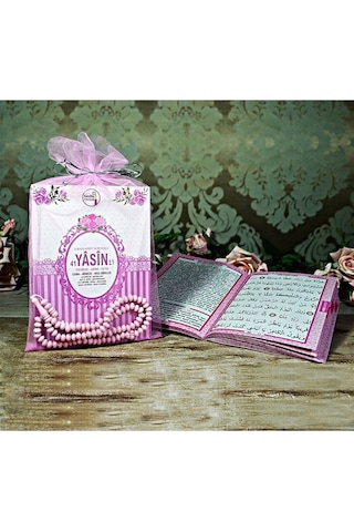 Yasin Kitabı Pembe Tül Kese İçinde Tesbihli Çanta Boy