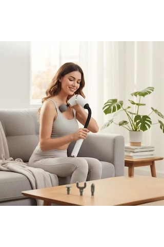 Hepsiuygunn 4 Farklı Başlıklı Uzun Saplı Derin Doku Masaj Tabancası, Boyun, Omuz Ve Sırt İçin Ergonomik Saplı Çoklu Masaj Modlu Taşınabilir Masaj Aleti Çok Renkli