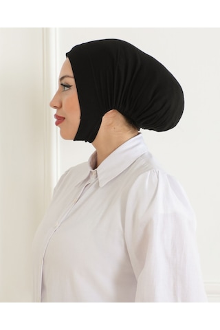Melodi Scarf Kadın Tesettür Geniş Hacimli Pratik Ense Ve Çene Altından Geçmeli Kaymayan Bone Siyah Çeneli Bone Siyah