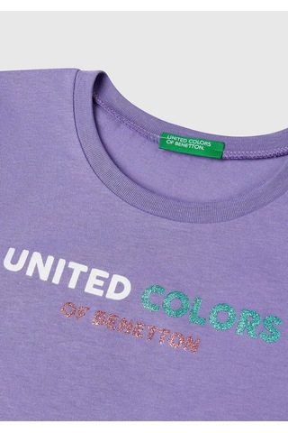 Kız Çocuk Mor Simli Logo Baskılı T-shirt Mor