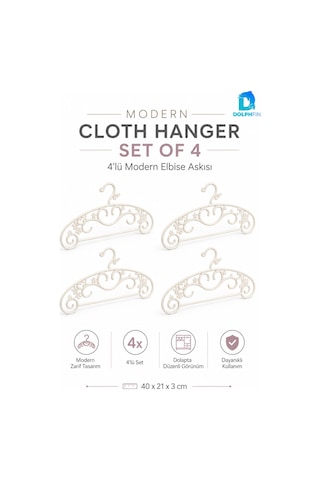 Modern Elbise Askısı 4 Lü Plastik Kıyafet Askısı Dolap İçi Gardırop Düzenleyici 40x21 Cm Beyaz