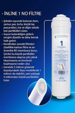 WaterMelon Kapalı Kasa 12 Inç Inline Su Arıtma Cihazı Filtresi 6 Aşamalı Alkalinli NSF'Lİ Vontron Membranlı Set