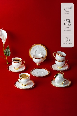 Emsan Dantel 6 Kişilik Kahve Fincan Takımı 100 Ml Gold