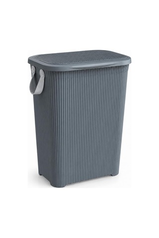 45 L Kapaklı Kirli Çamaşır Sepeti Modern Çizgili Tasarım Taşıma Kulplu Dayanıklı Plastik Banyo, Çamaşır Odası Ve Yatak Odası İçin 40 X 34 X 47 Cm, Antrasit Çok Renkli