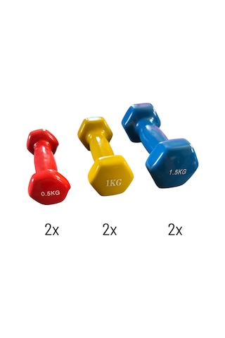 6 Kg Vinly Kaplı Dipping Dumbbell Set Kadınlar İçin Çantalı Dambıl Set 0,5 Kg, 1 Kg, 1,5 Kg