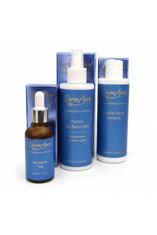 Dermaura Premium Dökülme Karşıtı Saç Bakım Seti Dökülme Karşıtı Şampuan + Saç Bakım Yağı + Keratin Saç Bakım Sütü