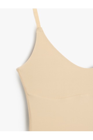 Koton Vücudu Saran Nefes Alan Kumaş Rahat Kalıp İnce Askılı Çıtçıtlı Bodysuit Ten Rengi 5slk00002mk
