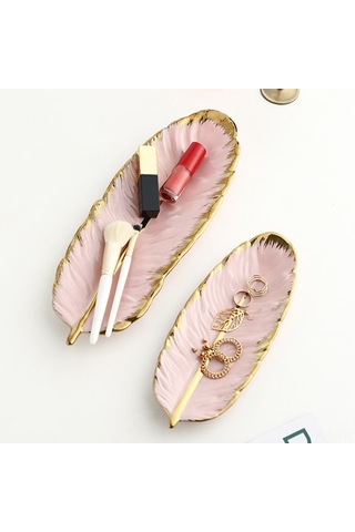 Kangvka Pembe Küçük Seramik Kanat Desenli Gümüş Kenarlı Mutfak & Dekoratif Saklama Tabağı Meyve, Atıştırmalık, Tatlı, Mücevher