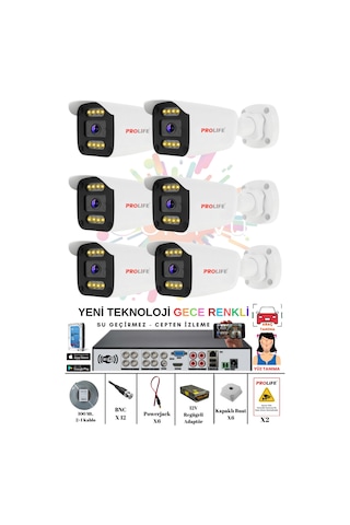 6 Kameralı Gece Renkli 8 Adet Warm Ledli Yeni Nesil 5 Mp Kuruluma Hazır Güvenlik Kamerası Seti