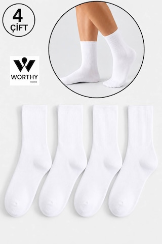 Worthy Socks 4'lü Atletik Spor Tenis Kolej Çorap beyaz