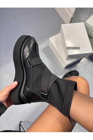 Dabab Shoes Adrinal Siyah Strej Kemer Detay Düz Taban Kadın Spor Bot