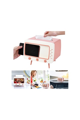 Tv Şeklinde Cep Telefonu Tutucu 2'si 1 Arada Mendil Kutulu B Çok Renkli