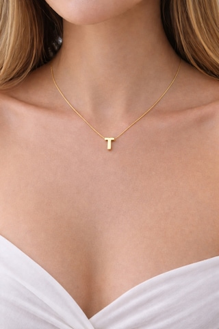14k Altın Renginde T Harf Minimal Model Çelik Kadın Kolye Altın