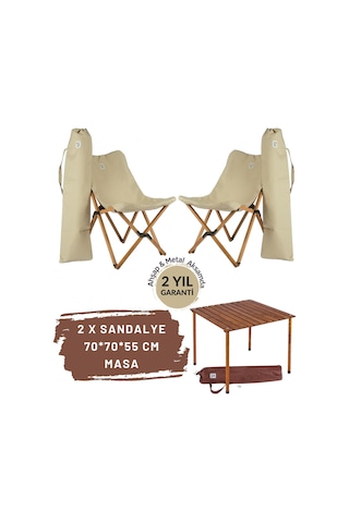 Bag The Joy Ahşap Masa Sandalye Seti Kahverengi - Bej - 70 70 55c Bej